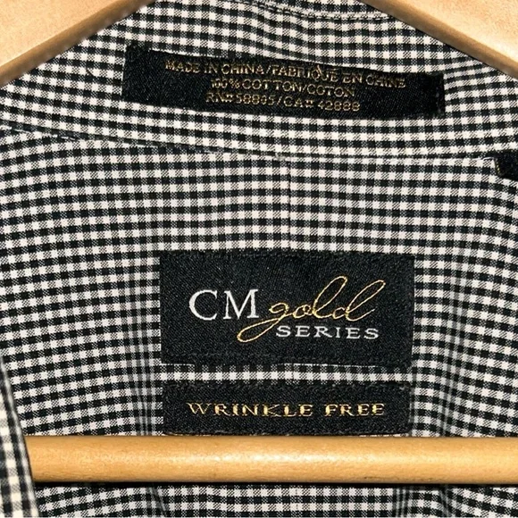 CM Gold Series Men's Black Checkered Casual Button Down Shirt - Picture 4 of 8